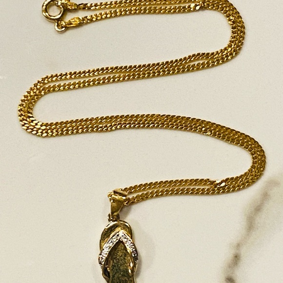 18K Gold Over Sterling Diamond Flip Flop Necklace - Picture 1 of 5